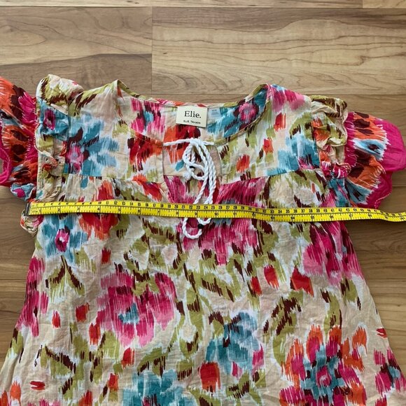 Elie Tahari Medium Floral Watercolor Flutter Sleeve 100% Cotton Blouse Top - Picture 2 of 8